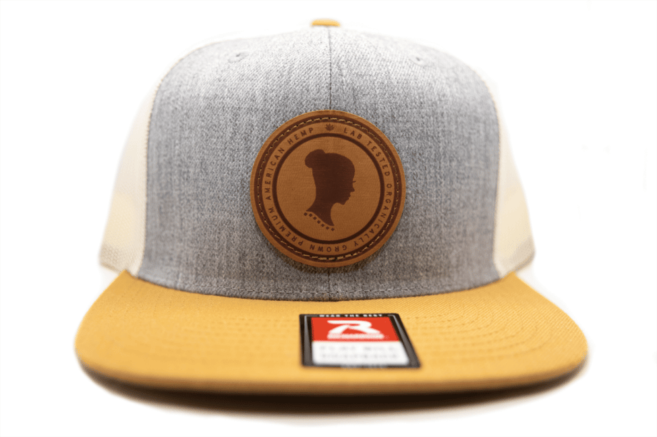 Circle Stamp Snapback Front View - Tan, Cream