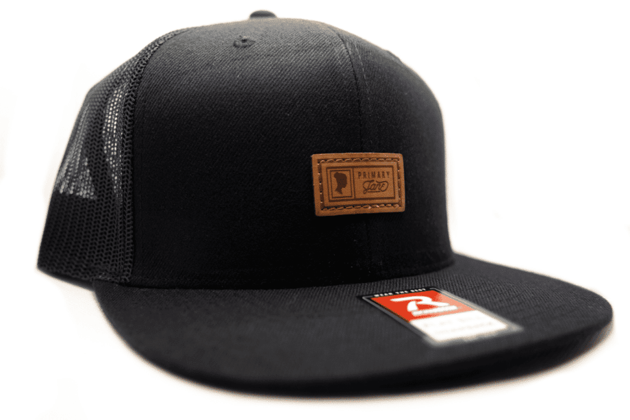 PJ Leather Logo Black Snapback Side View