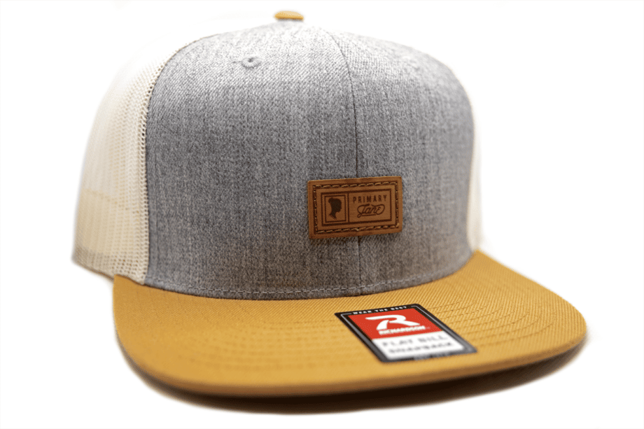 PJ Leather Logo Snapback Cap Tan Cream Side View